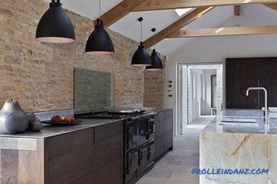 Piedra en el interior de la cocina - la idea de terminar la cocina con piedra decorativa