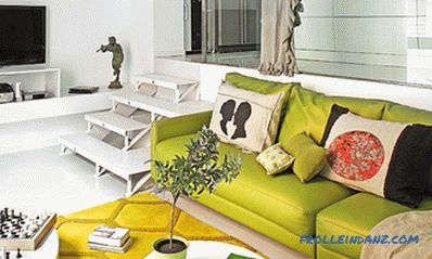 Color pistacho en el interior: cocina, sala de estar o dormitorio y combinación con otros colores.